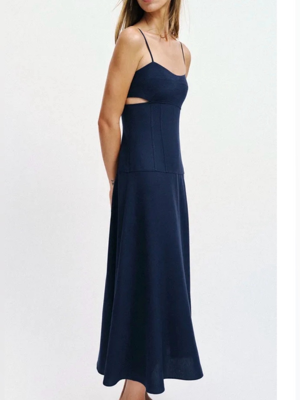 Zara Navy Spaghetti-Strap Cutout Maxi Dress